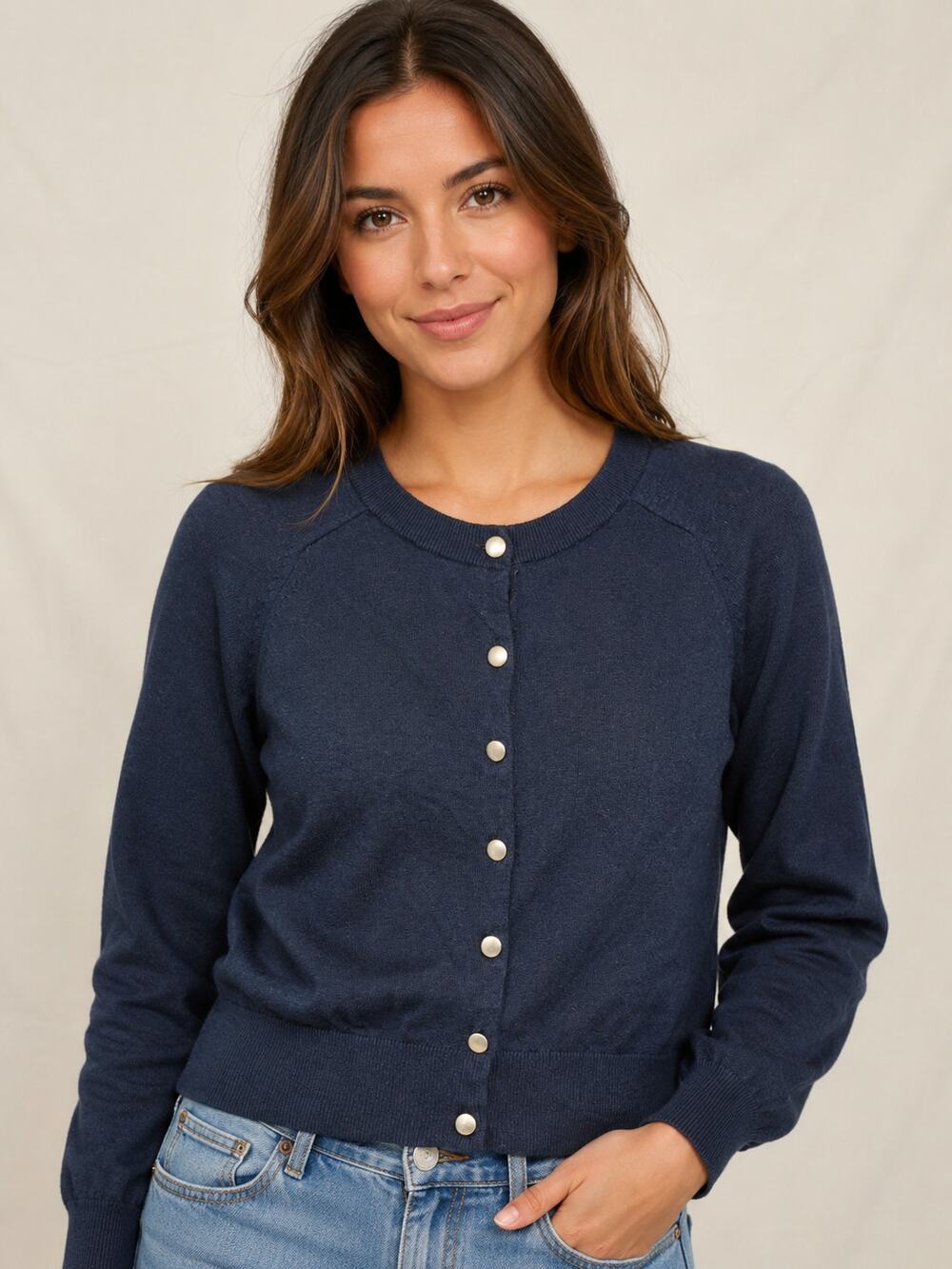 Banana Republic Cardigan Sweater Women's M Navy Blue Angora Blend Button Front